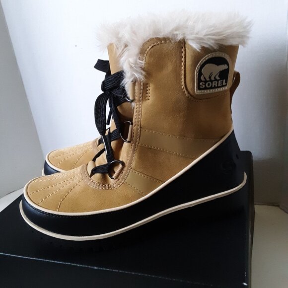 Sorel Tivoli II Women's Boot size 5M Tan Suede Black Winter Fur Lined - Picture 3 of 11